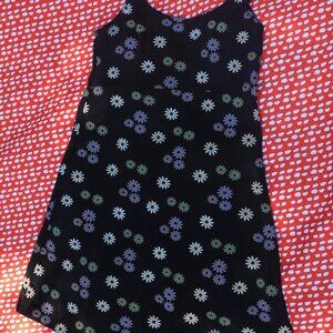 90's Vintage Black Mini Dress with Daisy Pattern